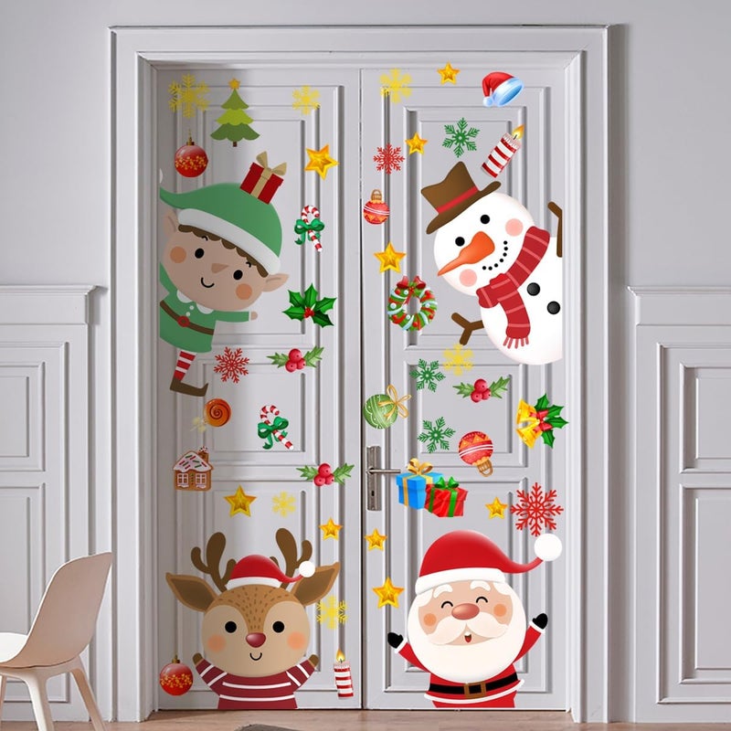 Demonwer 34.37 x 30.62 Inch Large Christmas Door Stickers Decor Removable Elk Santa Claus Reindeer Snowman Cute Penguin Bear Snowflake Decal for Window Door Refrigerator Home Bedroom Festival Party Decorations - Image 4